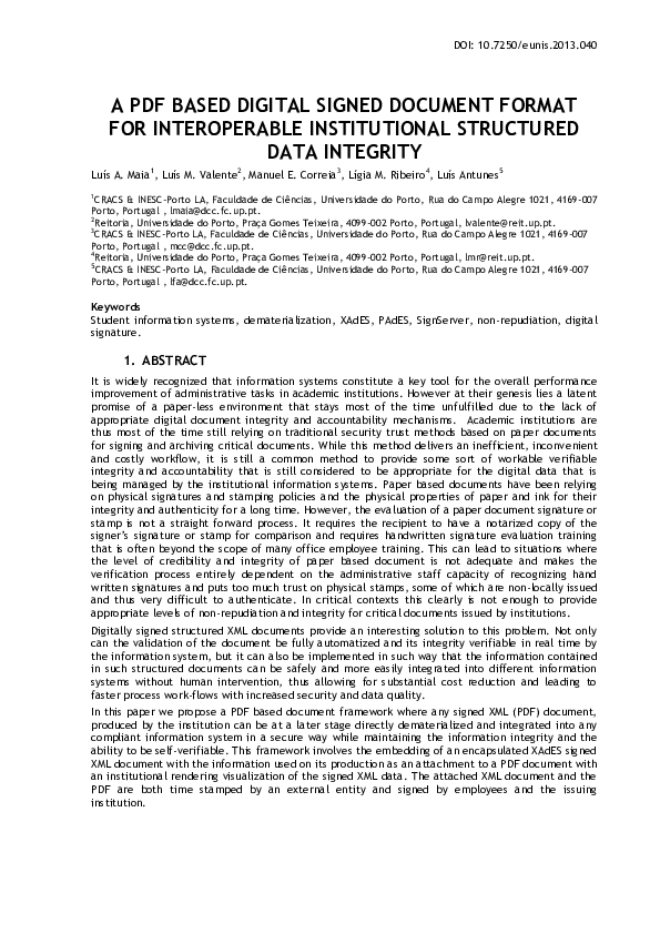 (PDF) A PDF based digital signed document format for interoperable ...