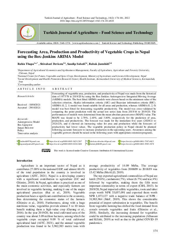 (PDF) Forecasting Area, Production and Productivity of Vegetable Crops ...