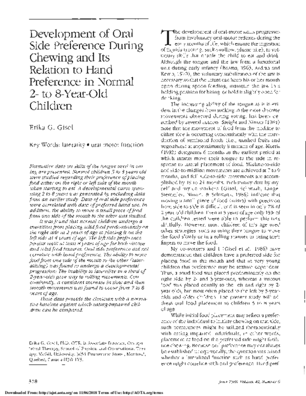(PDF) Development of Oral Side Preference During Chewing and Its ...