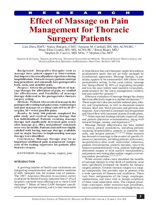 (PDF) Effect of Massage on Pain Management for Thoracic Surgery Patients