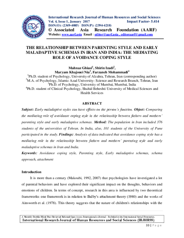 (PDF) The Relationship Between Parenting Style and Early Maladaptive ...