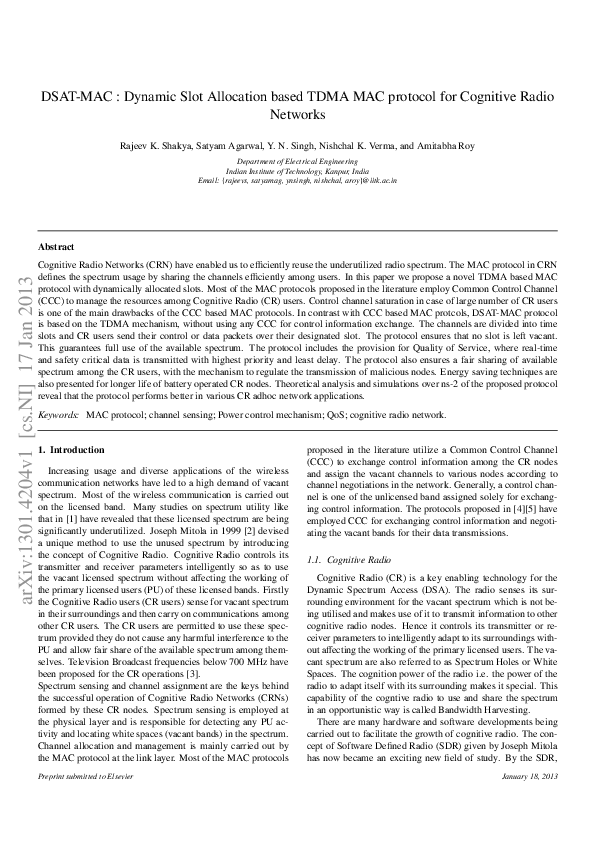 (PDF) DSAT-MAC: Dynamic slot allocation based TDMA MAC protocol for ...