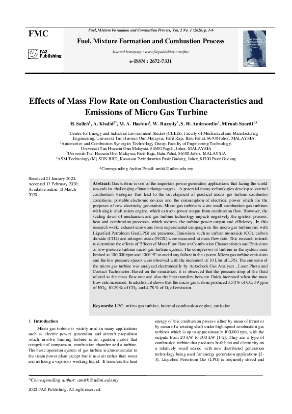 (PDF) Effects of Mass Flow Rate on Combustion Characteristics and ...