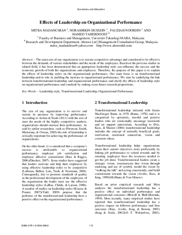 (PDF) Effects of Leadership on Organizational Performance