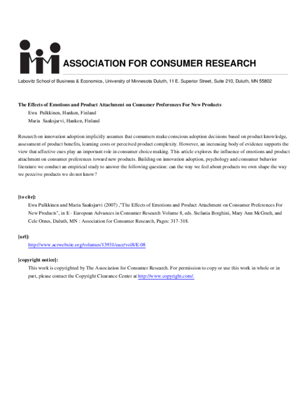 (PDF) The Effects of Emotions and Product Attachment on Consumer ...