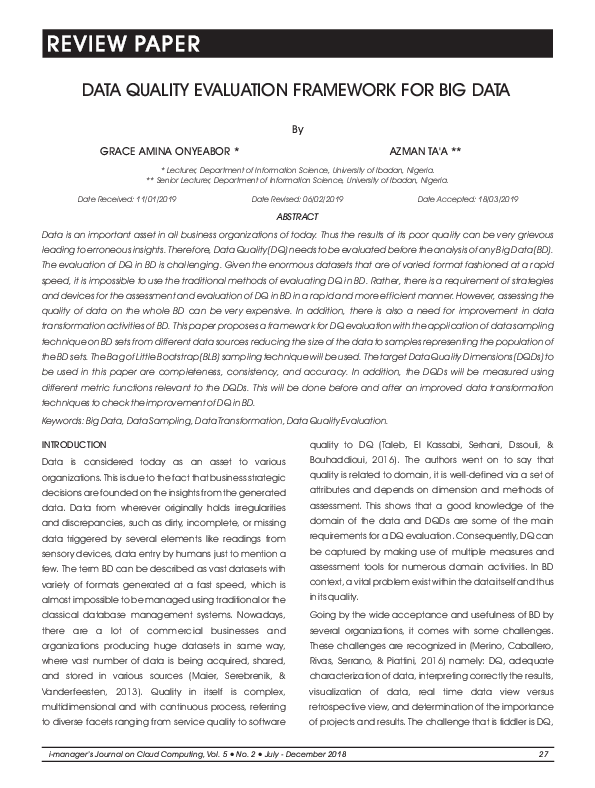 (PDF) Data Quality Evaluation Framework for Big Data