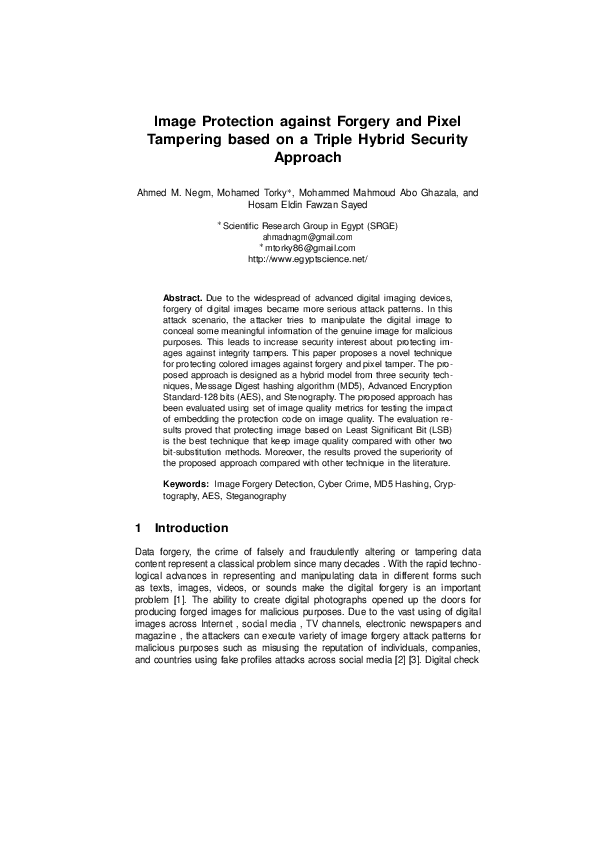 (PDF) Image Protection Against Forgery and Pixel Tampering Based on a ...