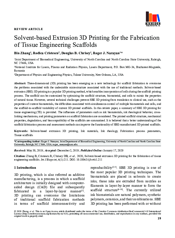 (PDF) Solvent-based Extrusion 3D Printing for the Fabrication of Tissue ...