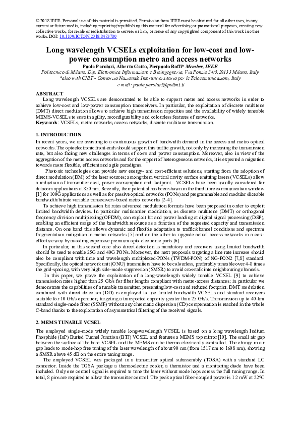 (PDF) Long Wavelength VCSELs Exploitation for Low-Cost and Low-Power ...