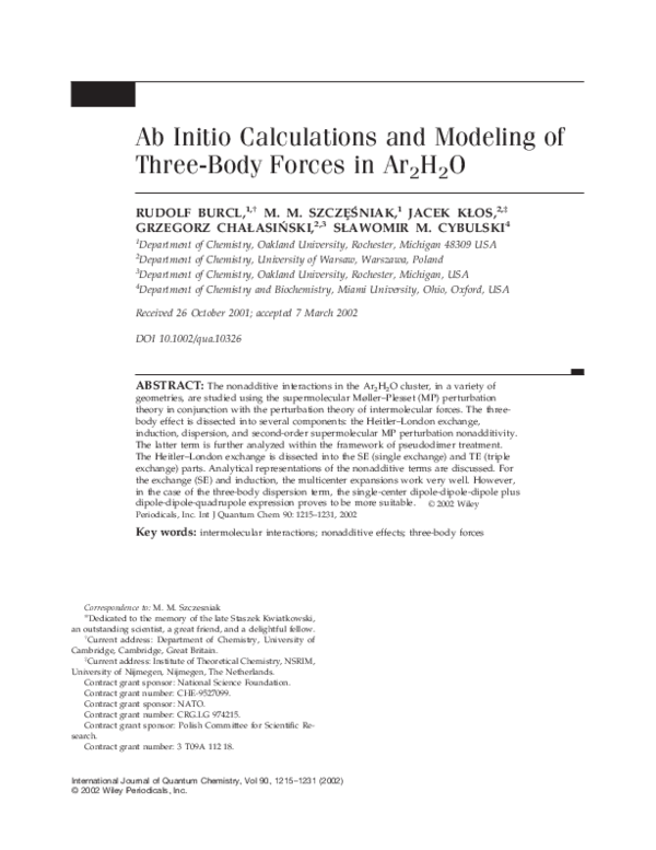 (PDF) Ab initio calculations and modeling of three-body forces in Ar 2 ...