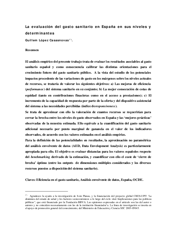 (PDF) La evaluación del gasto sanitario en España en sus niveles y ...