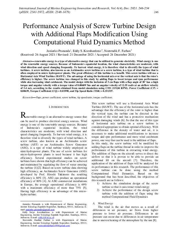 (PDF) Performance Analysis of Screw Turbine Design with Additional ...