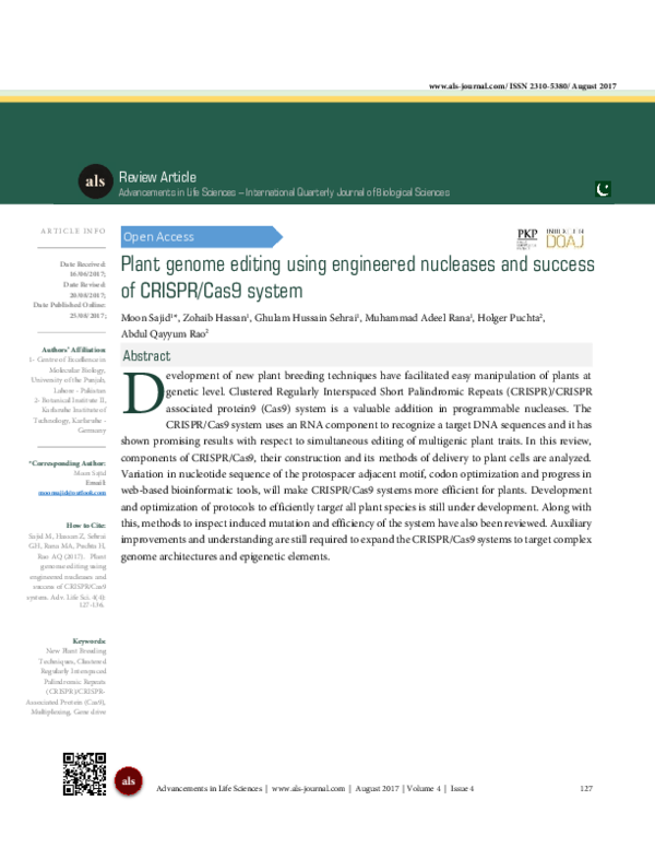 (PDF) Plant genome editing using engineered nucleases and success of ...