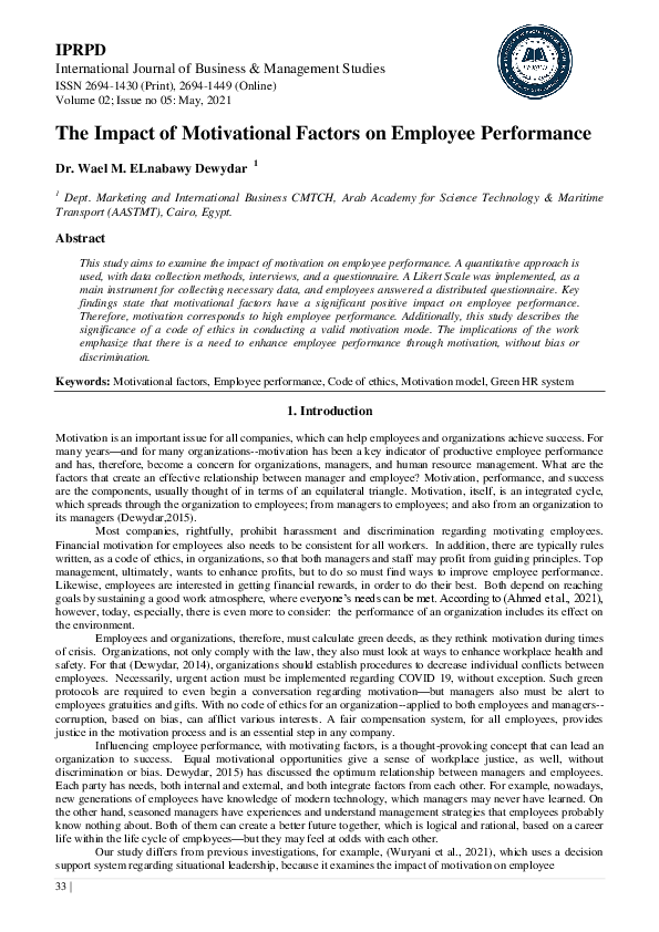 (PDF) The Impact of Motivational Factors on Employee Performance