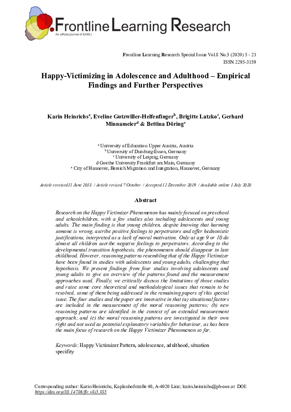 (PDF) Happy-Victimizing in Adolescence and Adulthood