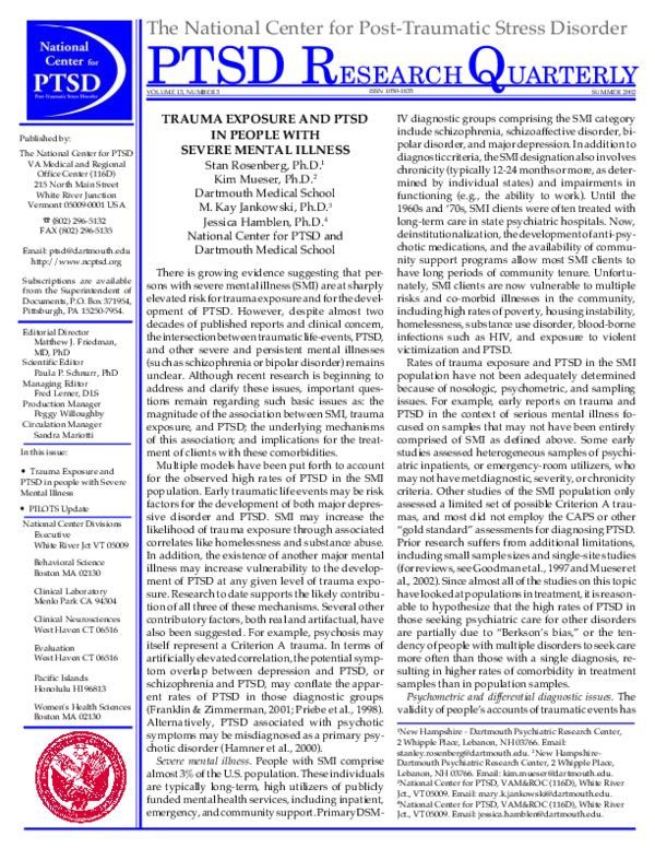 (PDF) Trauma Exposure and PTSD in People with Severe Mental Illness