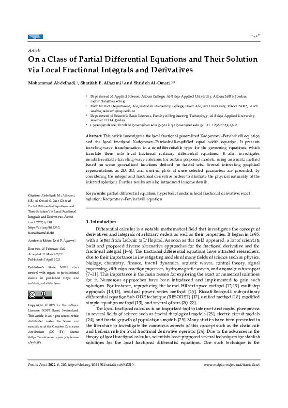 (PDF) On a Class of Partial Differential Equations and Their Solution ...