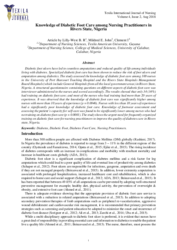 (PDF) Knowledge of Diabetic Foot Care among Nursing Practitioners in ...