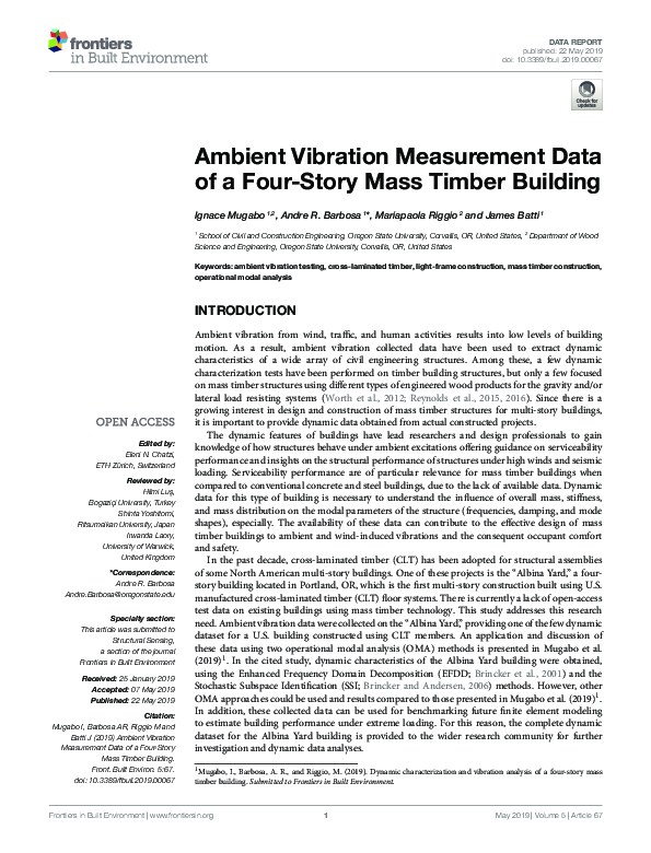(PDF) Ambient Vibration Measurement Data of a Four-Story Mass Timber ...