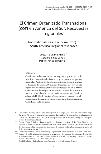 (PDF) El Crimen Organizado Transnacional (COT) en América del Sur ...