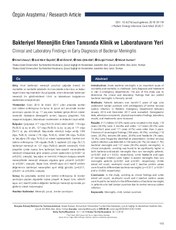 (PDF) Clinical and Laboratory Findings in Early Diagnosis of Bacterial ...