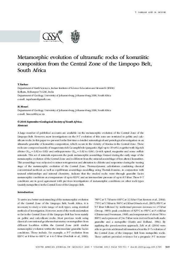 (PDF) Metamorphic evolution of ultramafic rocks of komatiitic ...