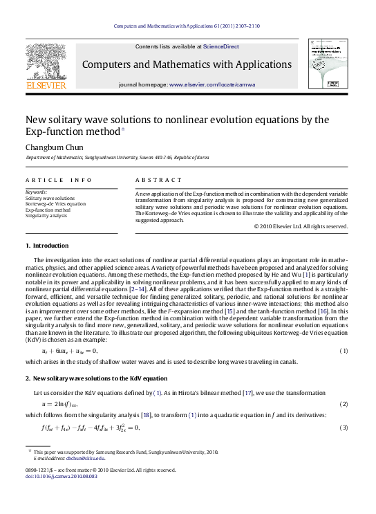 (PDF) New solitary wave solutions to nonlinear evolution equations by ...