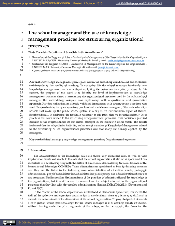 (PDF) The School Manager and the Use of Knowledge Management Practices ...