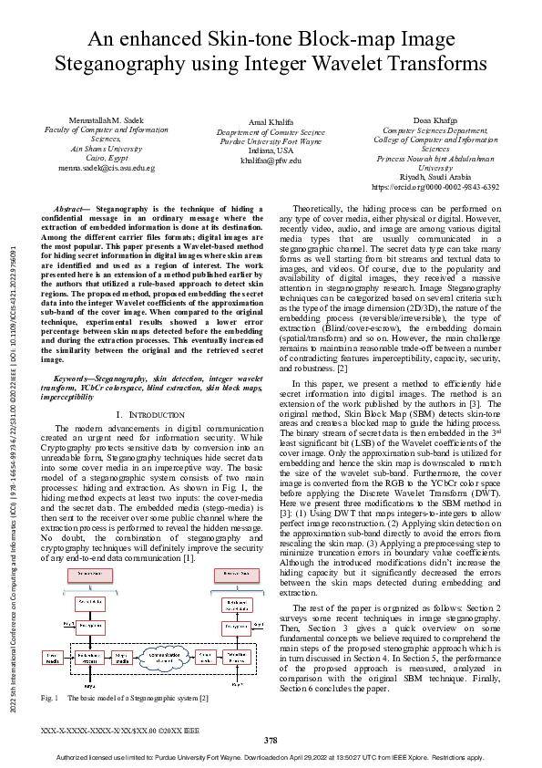 (PDF) An enhanced Skin-tone Block-map Image Steganography using Integer ...