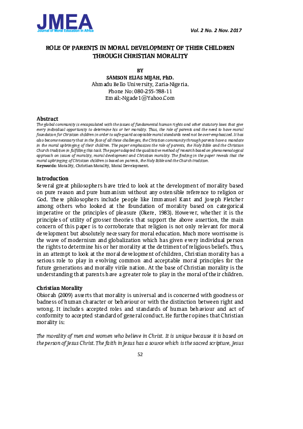 (PDF) Role of Parents in Moral Development of Their Children Through ...