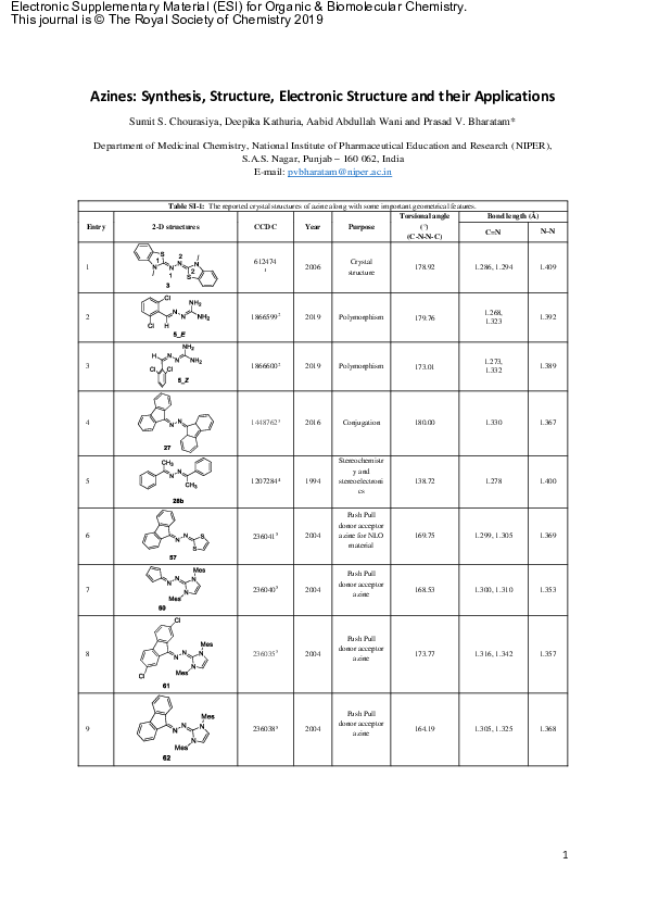 (PDF) Azines: Synthesis, Structure, Electronic Structure and their ...