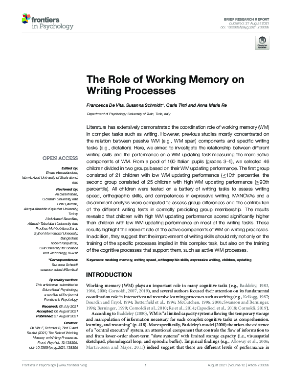 (PDF) The Role of Working Memory on Writing Processes