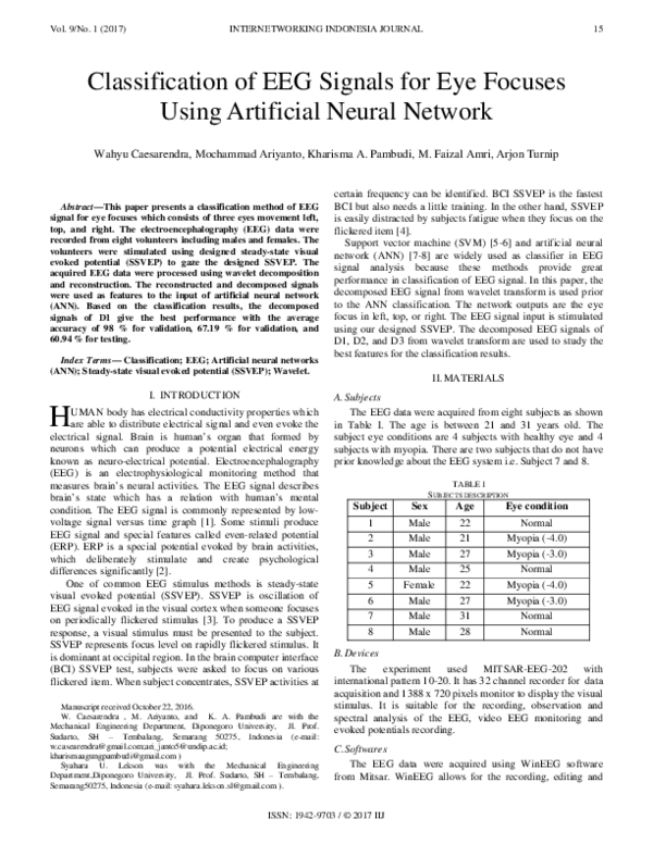 (PDF) Classification of EEG Signals for Eye Focuses Using Artificial ...