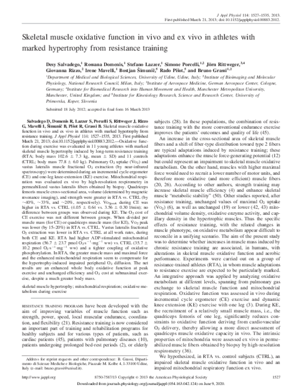 (PDF) Skeletal muscle oxidative function in vivo and ex vivo in ...