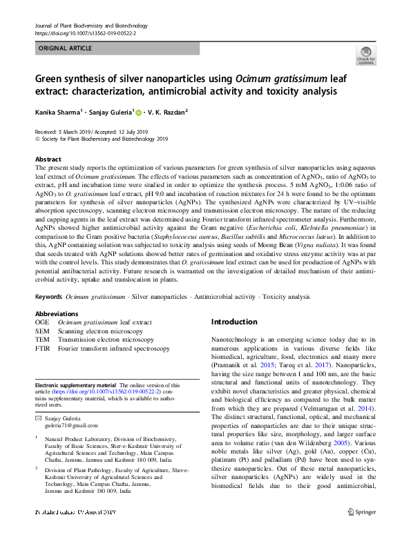 (PDF) Green Synthesis of Silver Nanoparticles Using Vinca Roseus Leaf ...