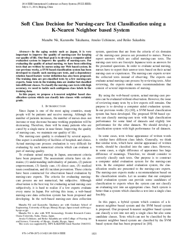 (PDF) Soft class decision for nursing-care text classification using a ...