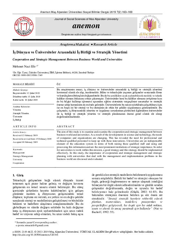 İş Dünyası ve Üniversiteler Arasındaki İş Birliği ve Stratejik Yönetimi
