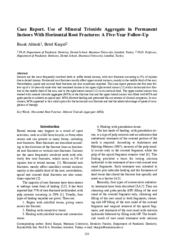 (PDF) Case Report. Use of Mineral Trioxide Aggregate in Permanent ...