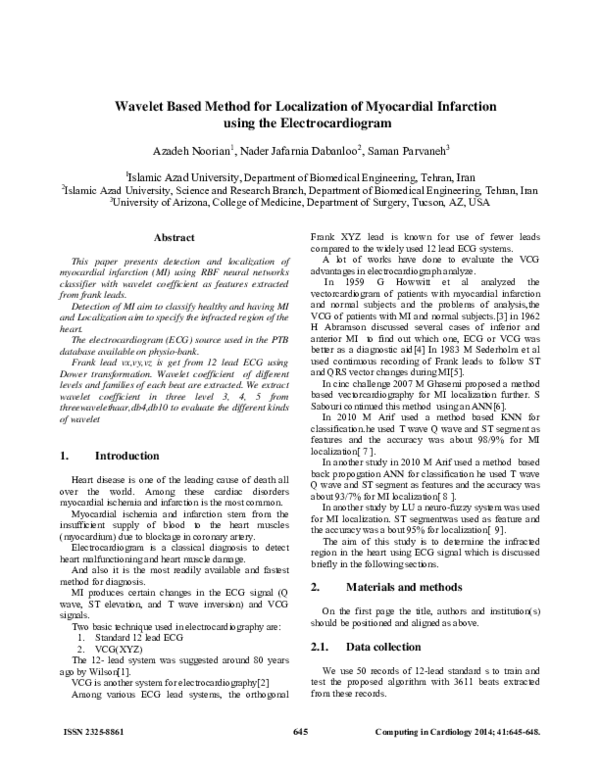 (PDF) Wavelet Based Method for Localization of Myocardial Infarction ...