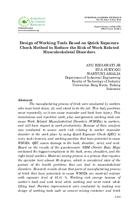 (PDF) Design of Working Tools Based on Quick Exposure Check Method to ...