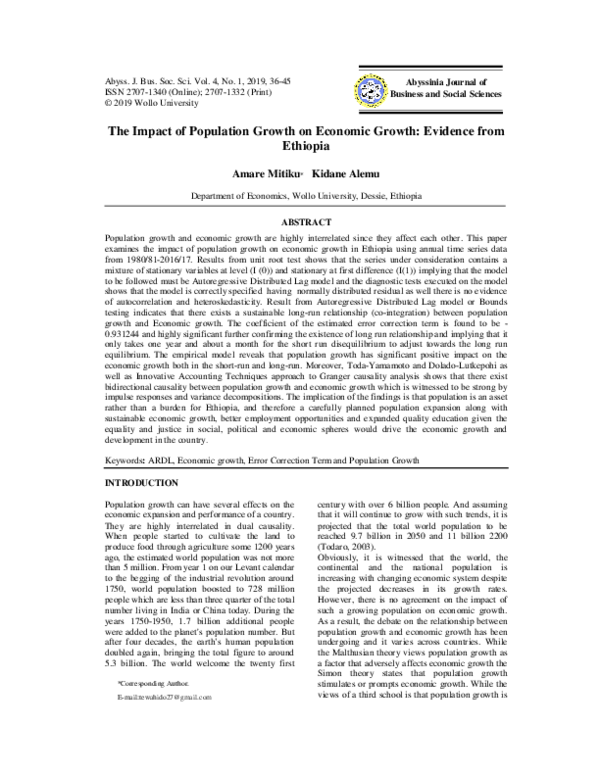 (PDF) The Impact of Population Growth on Economic Growth: Evidence from ...