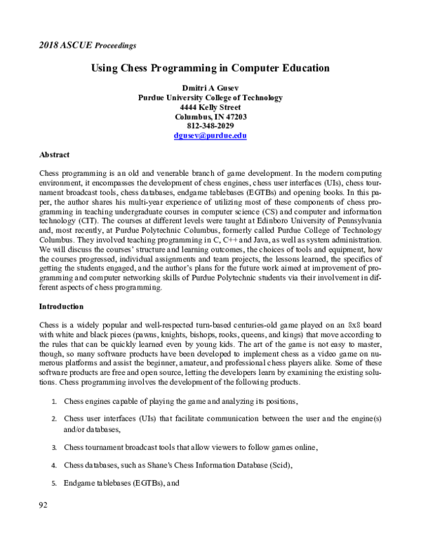 (PDF) Using Chess Programming in Computer Education