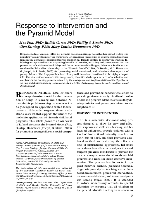 (PDF) Response to Intervention and the Pyramid Model