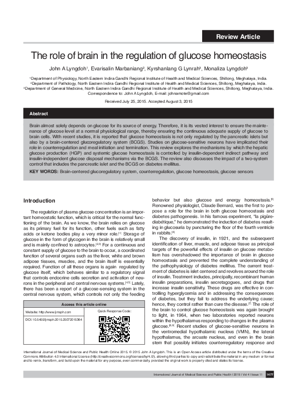 (PDF) The role of brain in the regulation of glucose homeostasis