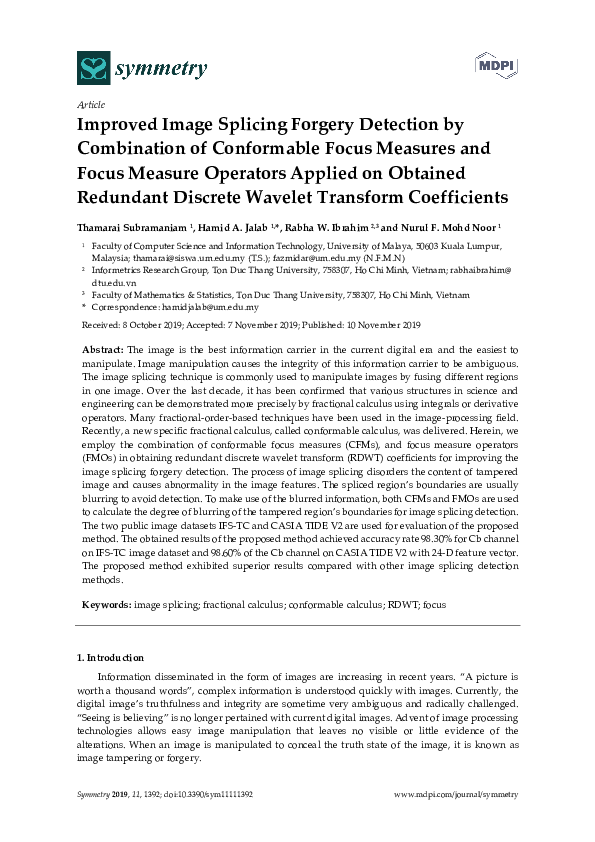 (PDF) Improved Image Splicing Forgery Detection by Combination of ...