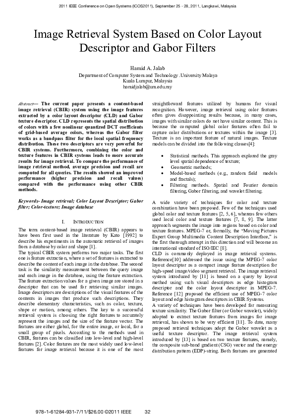 (PDF) Image retrieval system based on color layout descriptor and Gabor ...