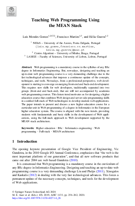 (PDF) Teaching Web Programming Using the MEAN Stack