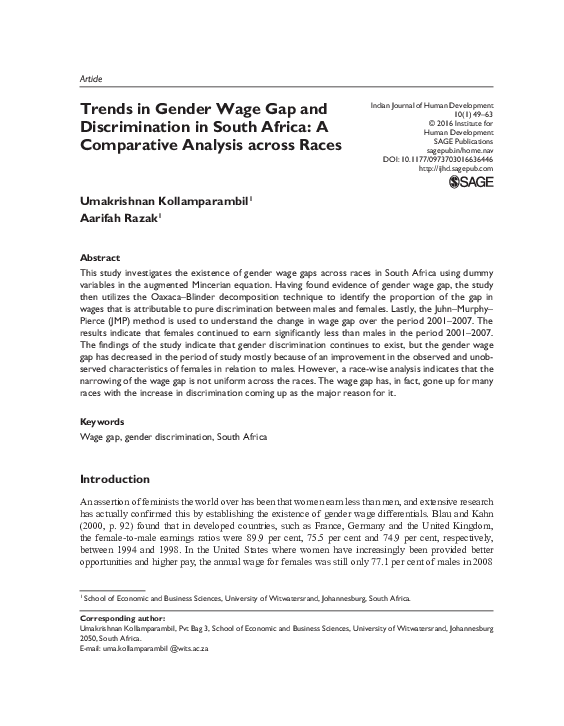 (PDF) Trends in Gender Wage Gap and Discrimination in South Africa: A ...