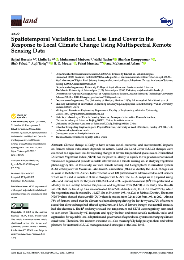 (PDF) Spatiotemporal Variation in Land Use Land Cover in the Response ...