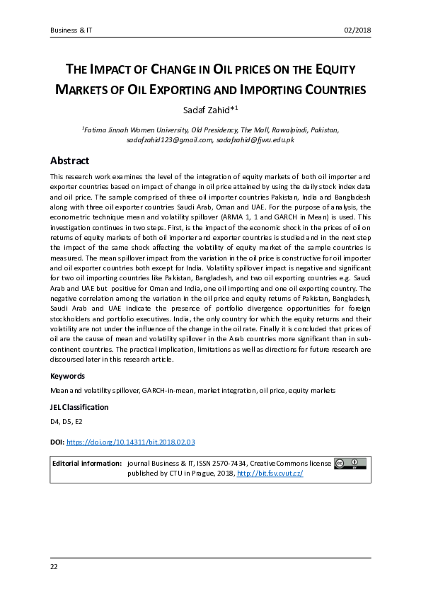 (PDF) The Impact of Change in Oil Prices on the Equity Markets of Oil ...